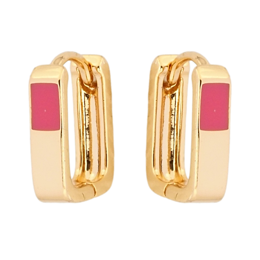 Сережки Xuping Позолота 18K колечка Прямокутні з рожевою емаллю фото №1