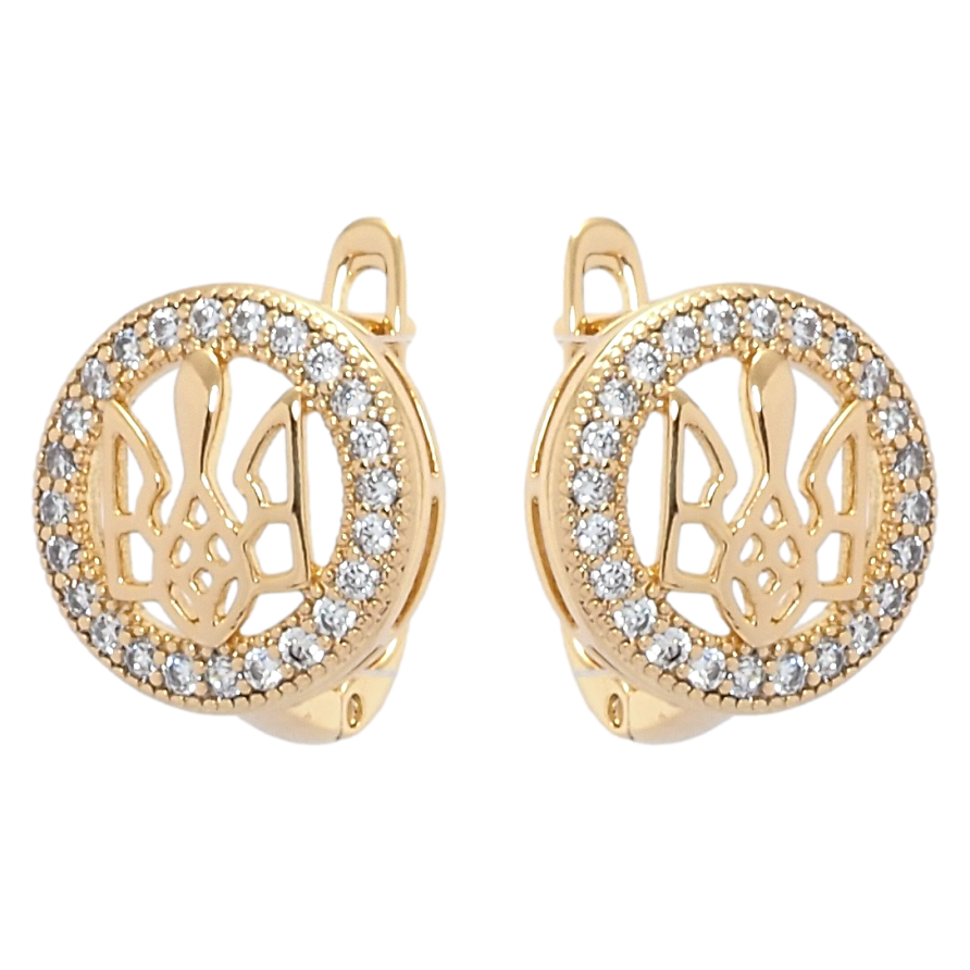 Сережки Xuping колір 18K англійський замок Герб України в колечках кристалов фото №1