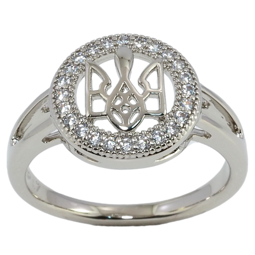 Каблучка Xuping колір Родій Герб України в кільці кристалов фото №1