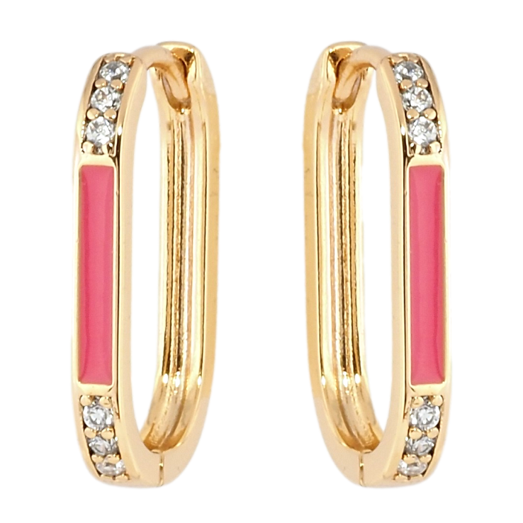 Серьги Xuping Позолота 18K колечки Узор дорожки циркония с розовой эмалью фото №10