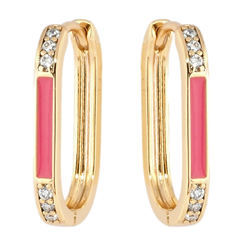 Серьги Xuping Позолота 18K колечки Узор дорожки циркония с розовой эмалью фото №1