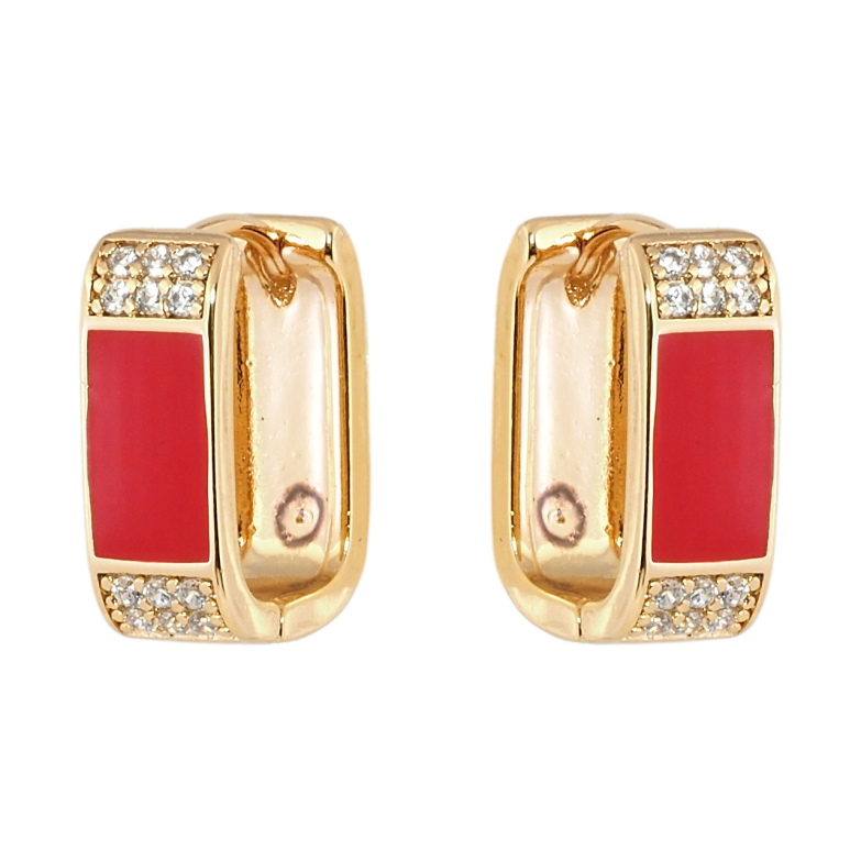 Сережки Xuping Позолота 18K колечка Інкрустація цирконієм із червоною емаллю фото №1 Сережки Xuping Позолота 18K колечка Інкрустація цирконієм із червоною емаллю фото №1