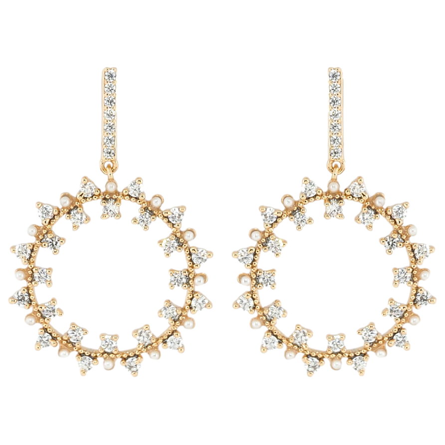 Серьги Xuping Позолота 18K пусеты Подвески жемчужно-кристальные веночки фото №1