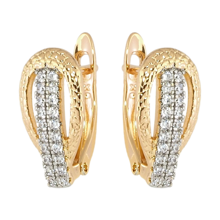 Серьги Xuping Позолота 18K + Родий английский замок Петельки с дорожками циркония фото №1 Серьги Xuping Позолота 18K + Родий английский замок Петельки с дорожками циркония фото №1