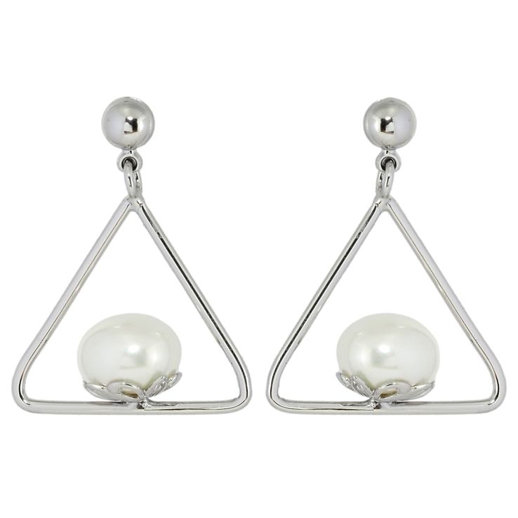 Серьги Xuping Родий пусеты Треугольные подвески с жемчужинками фото №24