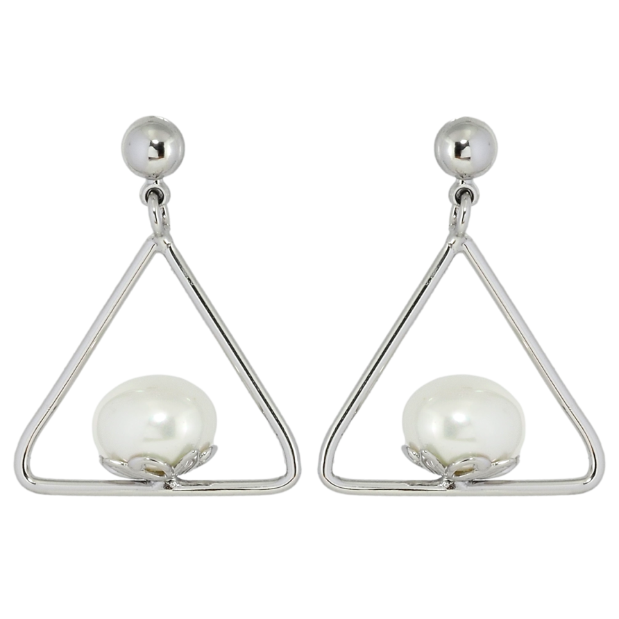 Сережки Xuping Родій пусети Трикутні підвіски з перлинками фото №1