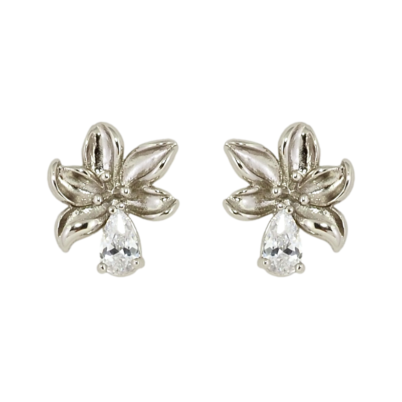 Серьги Xuping Родий пусеты Цветочки с кристаллами фото №1