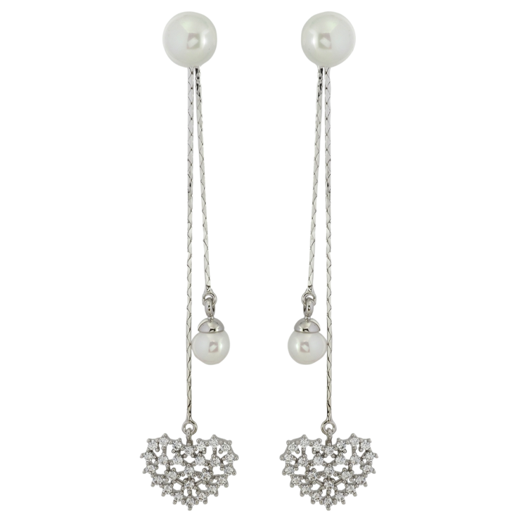 Сережки Xuping Родій пусети Перлинні підвіски із серцями 2 в 1, ø 8мм фото №10 Сережки Xuping Родій пусети Перлинні підвіски із серцями 2 в 1, ø 8мм фото №10