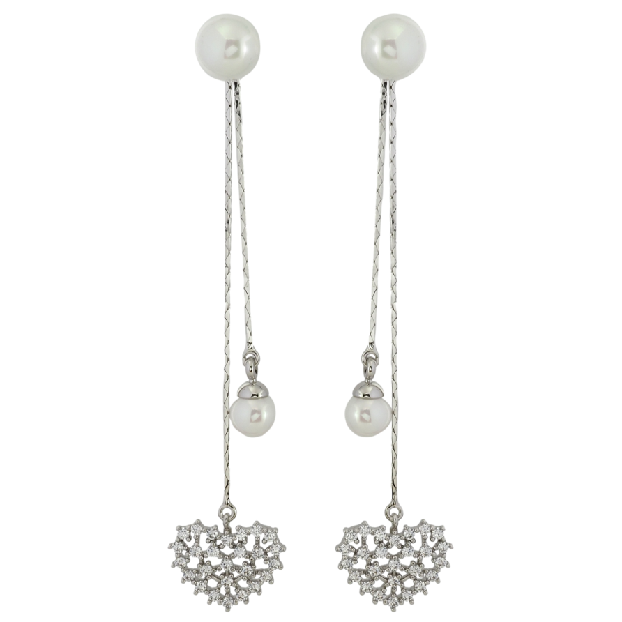 Сережки Xuping Родій пусети Перлинні підвіски із серцями 2 в 1, ø 8мм фото №1