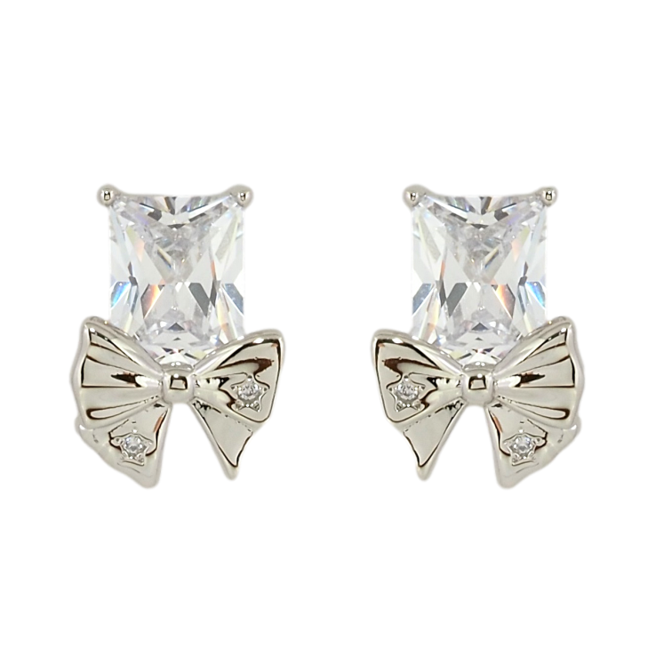 Сережки Xuping Родій пусети Фіаніти з бантами фото №5