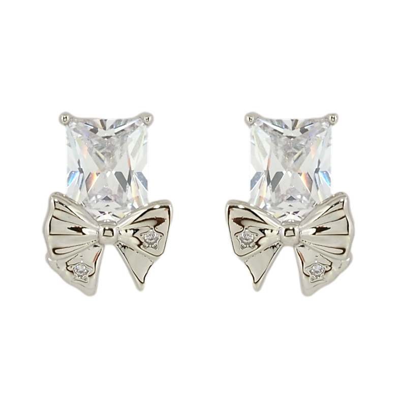 Сережки Xuping Родій пусети Фіаніти з бантами фото №1