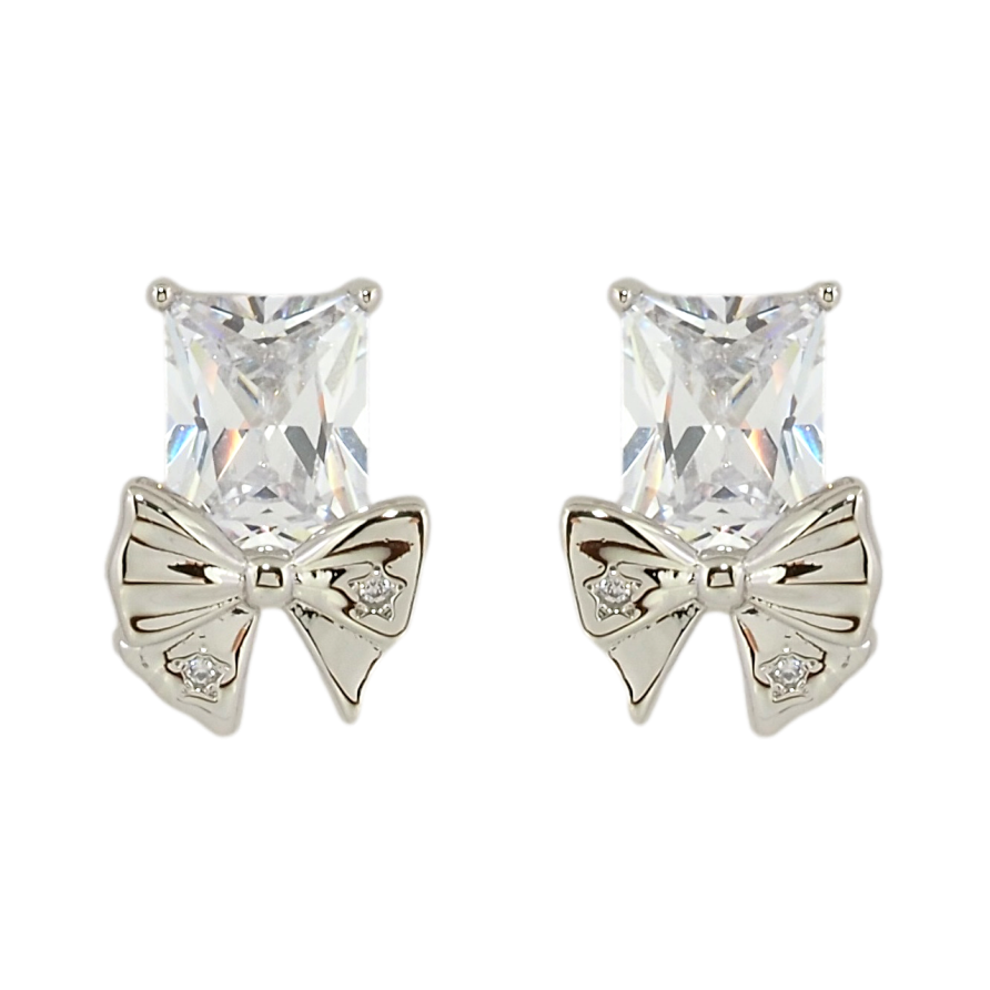 Сережки Xuping Родій пусети Фіаніти з бантами фото №1