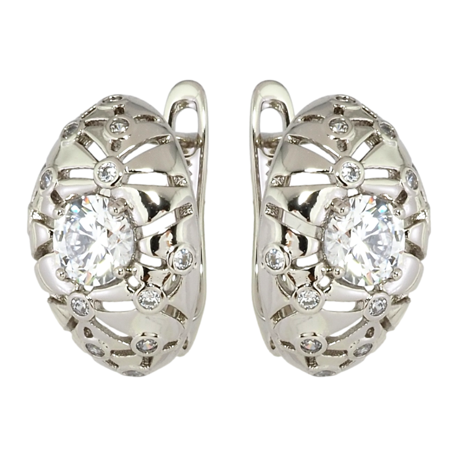 Серьги Xuping Родий английский замок Резной орнамент с цирконием фото №1