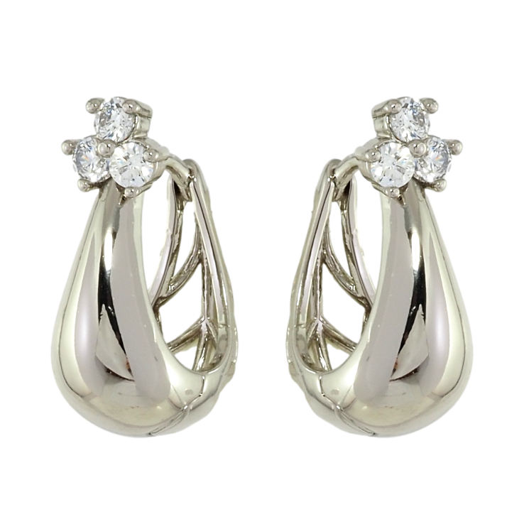 Серьги Xuping Родий колечки Корзинки с тремя кристаллами фото №9