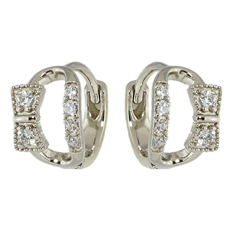 Сережки Xuping Родій колечка Овали з бантами та цирконієм фото №1 Сережки Xuping Родій колечка Овали з бантами та цирконієм фото №1