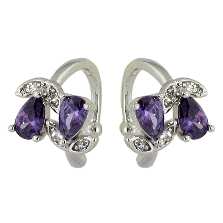 Серьги Xuping Родий каффы Бутоны с сиреневыми фианитами фото №12