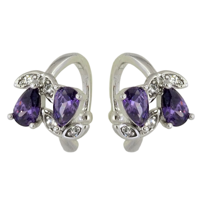 Серьги Xuping Родий каффы Бутоны с сиреневыми фианитами фото №1