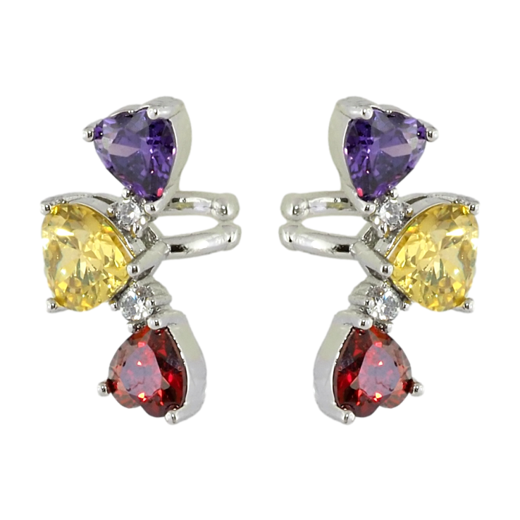 Серьги Xuping Родий каффы Сердечки цветные фианиты фото №5