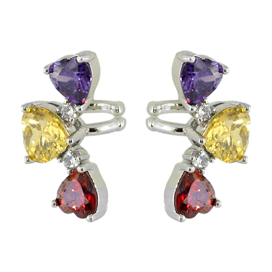 Серьги Xuping Родий каффы Сердечки цветные фианиты фото №1