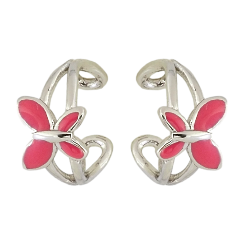 Сережки Xuping Родій кафи Метелики з рожевою емаллю фото №1