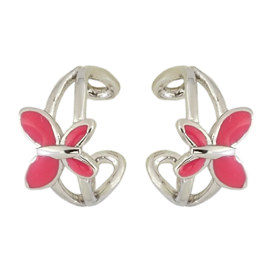 Серьги Xuping Родий каффы Бабочки с розовой эмалью фото №1