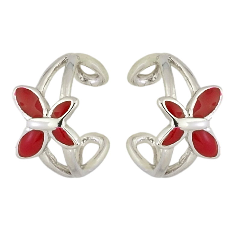 Серьги Xuping Родий каффы Бабочки с красной эмалью фото №1