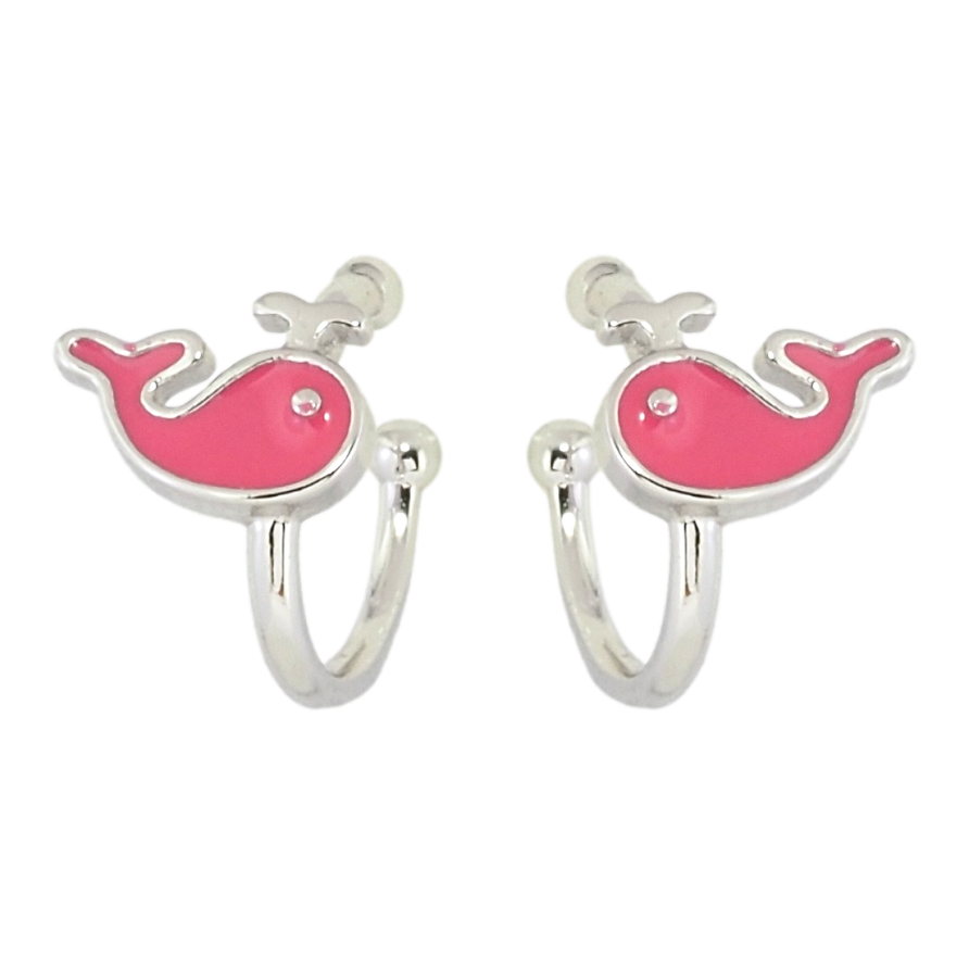 Сережки дитячі Xuping Родій кафи Кити з рожевою емаллю фото №1 Сережки дитячі Xuping Родій кафи Кити з рожевою емаллю фото №1