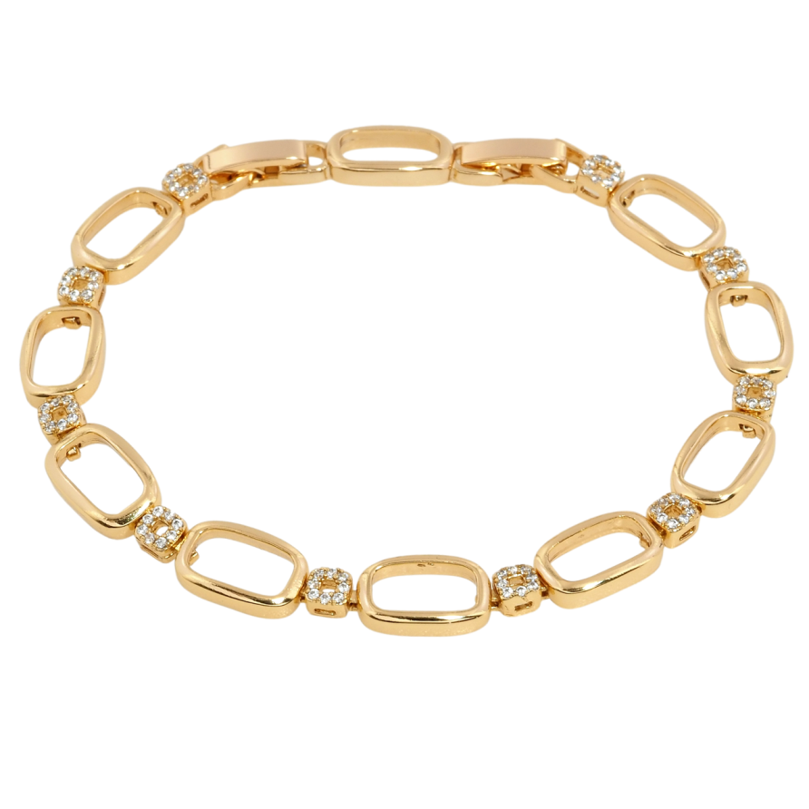 Браслет Xuping Позолота 18K Овальні ланки з цирконієм довжина з дод. замком 17,19.5см х 4-8мм фото №1
