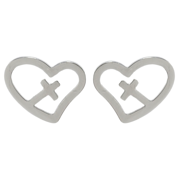 Серьги Xuping TTM Stainless Steel цвет Родий пусеты Сердечки с крестиками фото №6 Серьги Xuping TTM Stainless Steel цвет Родий пусеты Сердечки с крестиками фото №6