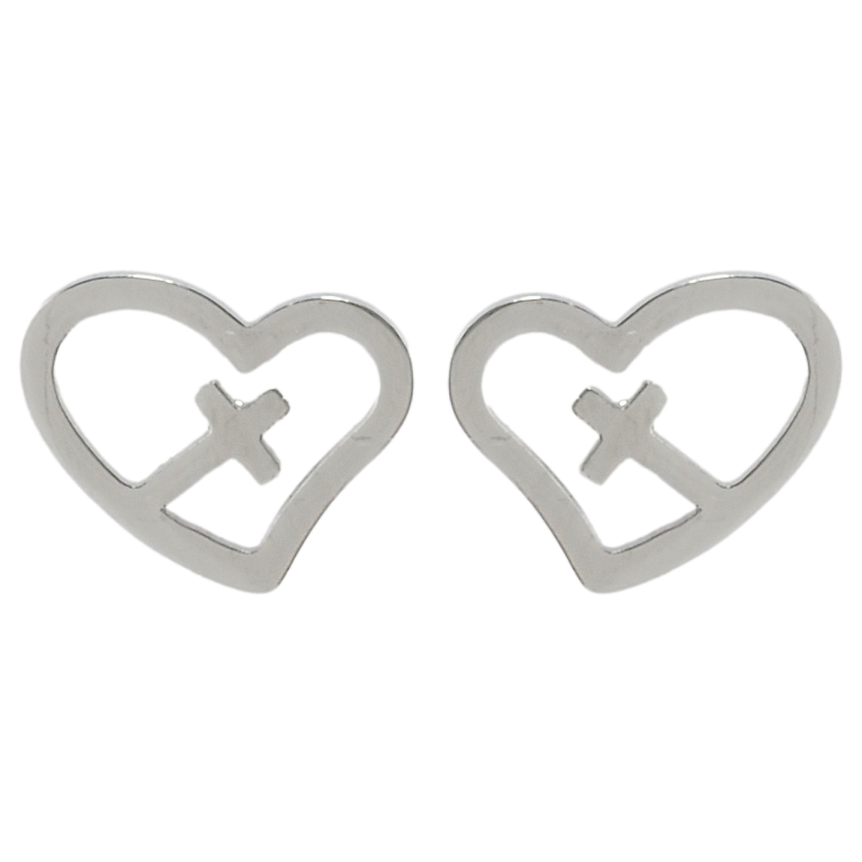 Сережки Xuping TTM Stainless Steel колір Родій пусети Серця з хрестиками фото №1