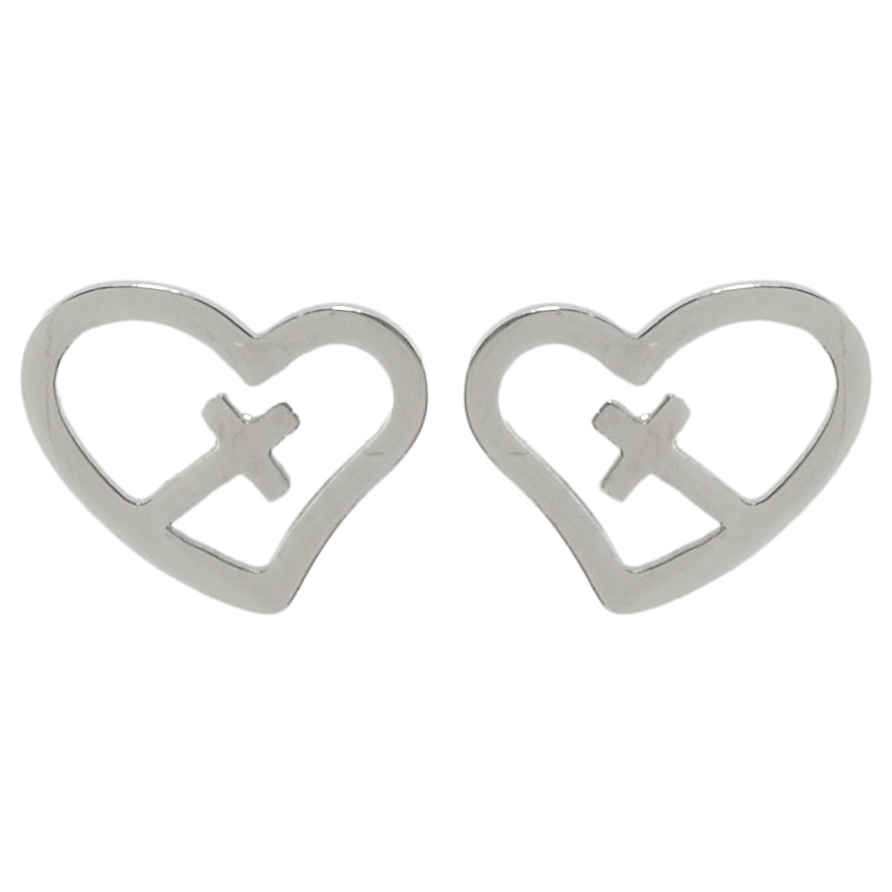 Сережки Xuping TTM Stainless Steel колір Родій пусети Серця з хрестиками фото №1