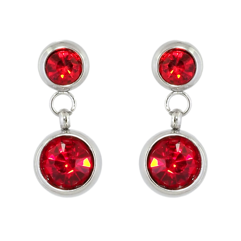 Сережки Xuping TTM Stainless Steel колір Родій пусети Підвіски з червоним цирконієм фото №1