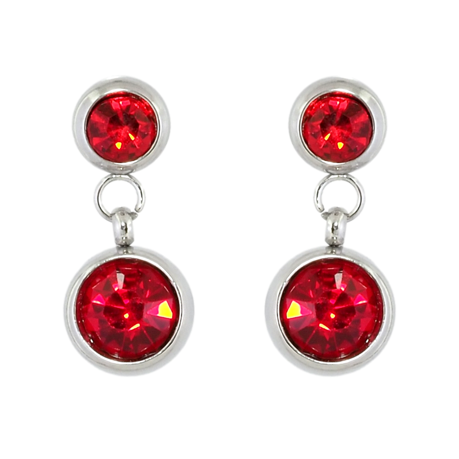 Сережки Xuping TTM Stainless Steel колір Родій пусети Підвіски з червоним цирконієм фото №1