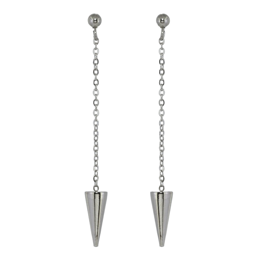 Сережки Xuping TTM Stainless Steel колір Родій пусети Підвіски конус на ланцюжку фото №1
