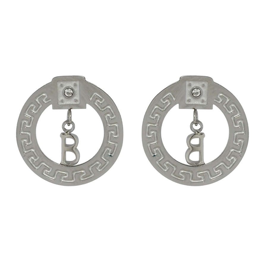 Серьги Xuping TTM Stainless Steel цвет Родий пусеты Колечки с греческим узором и буквой В фото №1 Серьги Xuping TTM Stainless Steel цвет Родий пусеты Колечки с греческим узором и буквой В фото №1