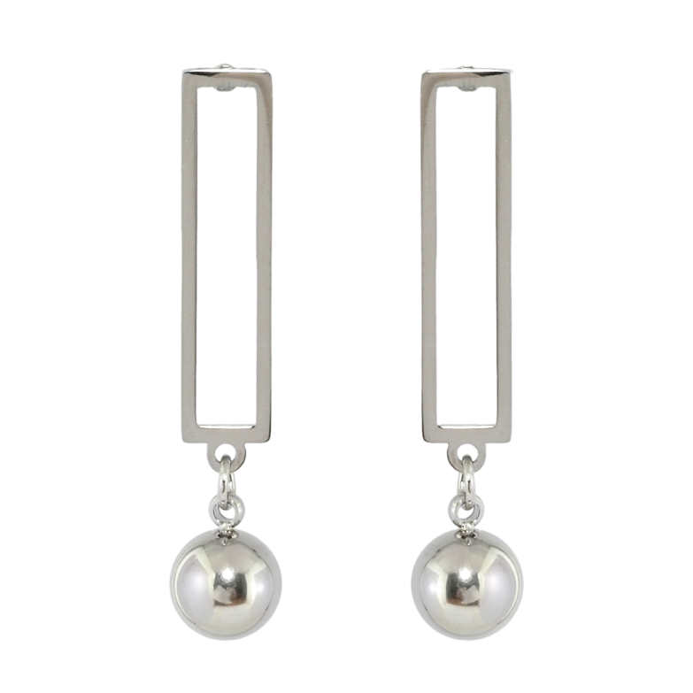 Сережки Xuping TTM Stainless Steel колір Родій пусети Прямокутники з підвісками кульками фото №3