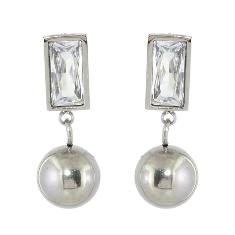 Серьги Xuping TTM Stainless Steel цвет Родий пусеты Кристаллы с подвесками шариками фото №1