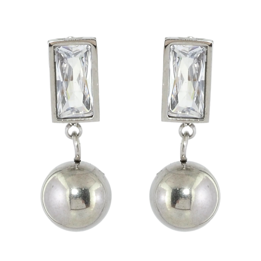 Сережки Xuping TTM Stainless Steel колір Родій пусети Кристали з підвісками кульками фото №1