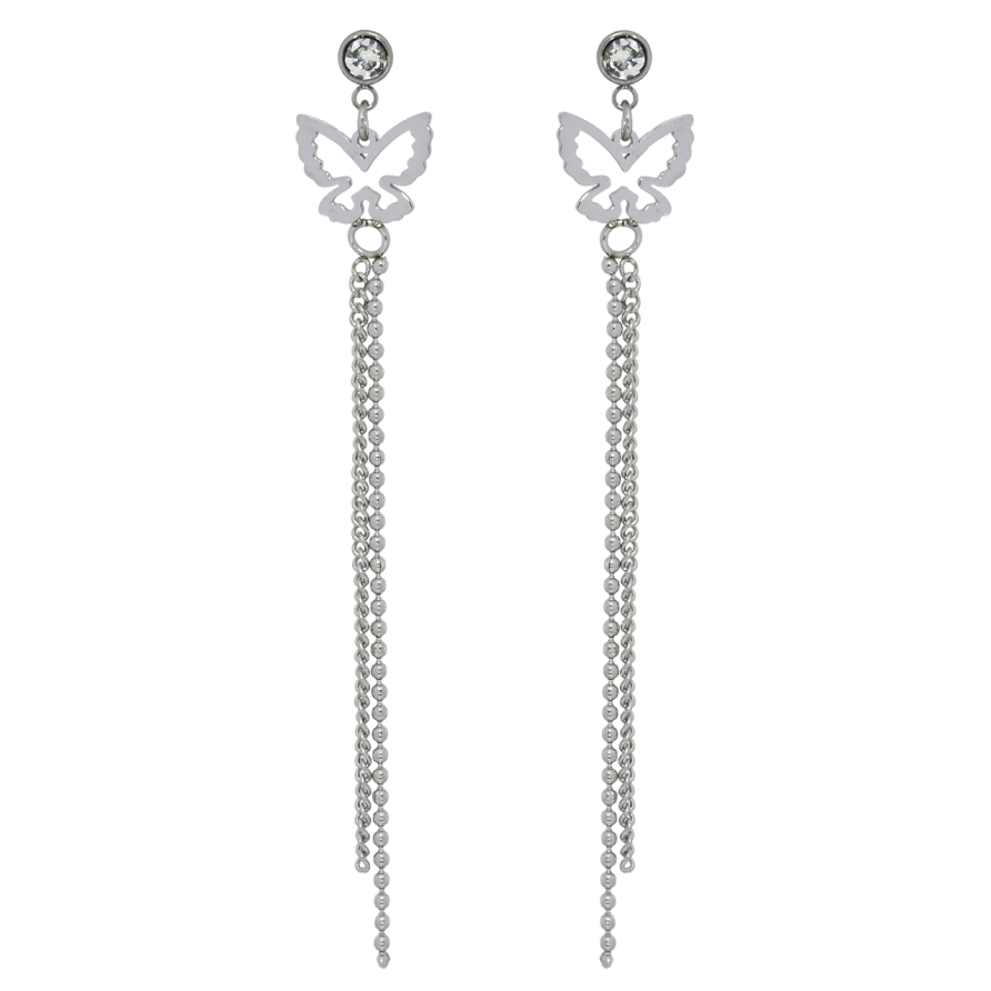 Сережки Xuping TTM Stainless Steel колір Родій пусети Підвіски метелики з ланцюжками фото №1