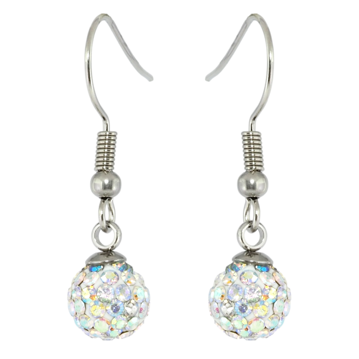 Серьги Xuping TTM Stainless Steel цвет Родий французский замок Подвески с белыми шариками в кристаллах ø 8мм фото №17