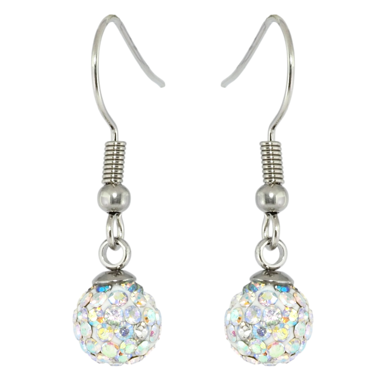 Сережки Xuping TTM Stainless Steel колір Родій французький замок Підвіски з білими кульками в кристалах ø 8мм фото №1