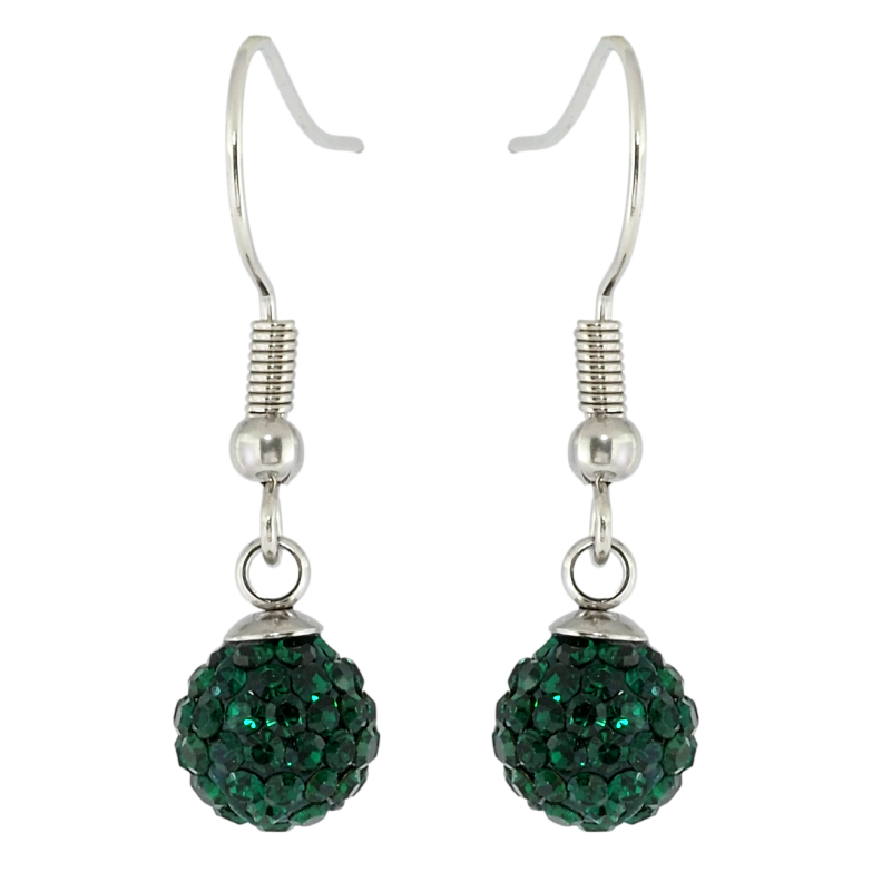 Серьги Xuping TTM Stainless Steel цвет Родий французский замок Подвески с зелеными шариками ø 8мм фото №1