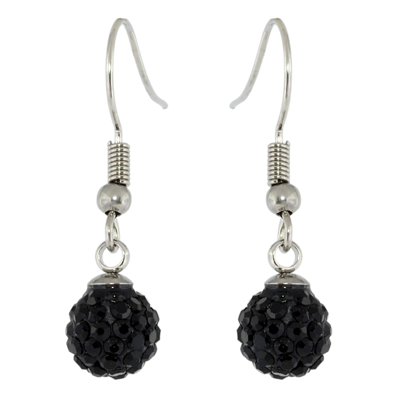 Сережки Xuping TTM Stainless Steel колір Родій французький замок Підвіски з чорними кульками ø 8мм фото №1