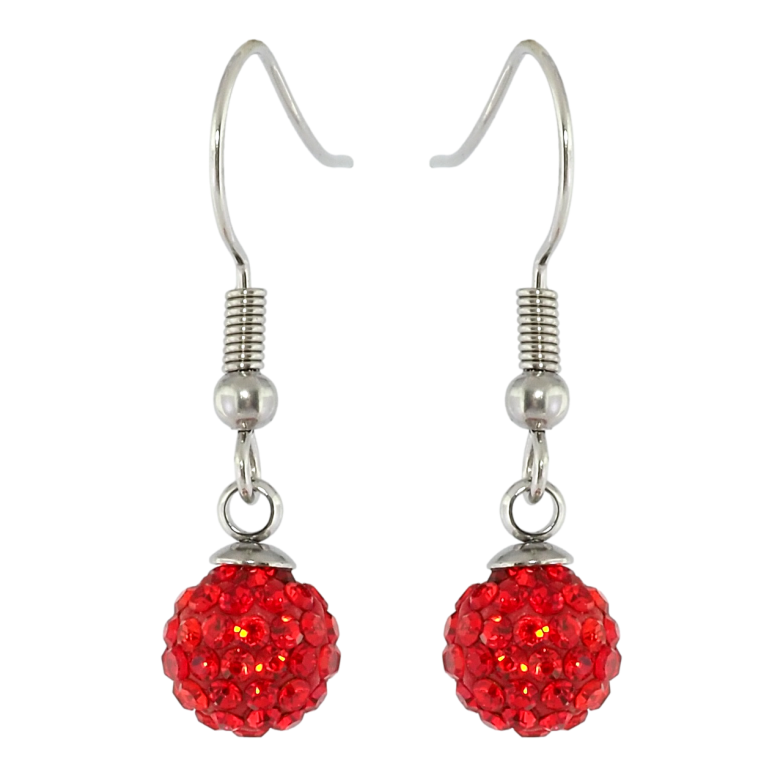 Серьги Xuping TTM Stainless Steel цвет Родий французский замок Подвески с красными шариками ø 8мм фото №1