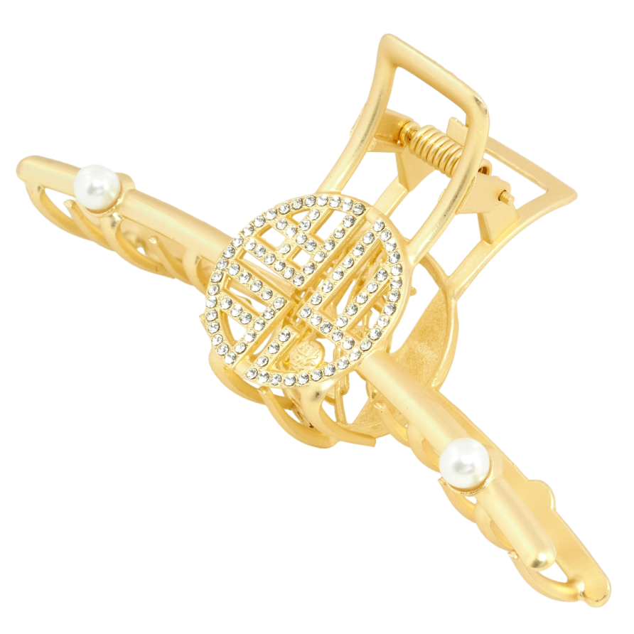 Краб металлический Двусторонний узор с жемчугом и стразами длина 11см фото №1 Краб металлический Двусторонний узор с жемчугом и стразами длина 11см фото №1