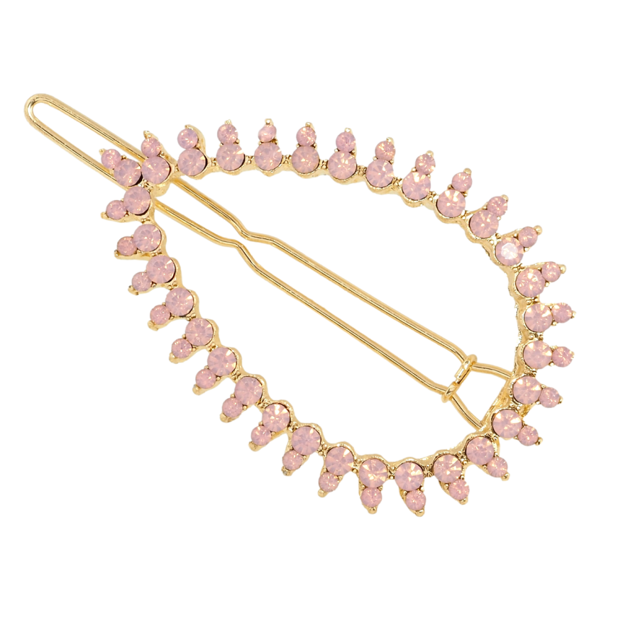 Заколка-затискач Листок із рожевими кристалами довжина 5см фото №1