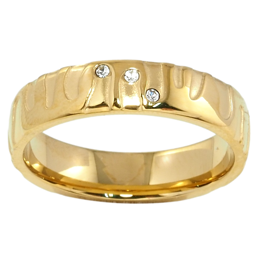 Кольцо Xuping TTM Stainless Steel Цвет 14К Обручальное, с узором и цирконием, ш. 5мм фото №1 Кольцо Xuping TTM Stainless Steel Цвет 14К Обручальное, с узором и цирконием, ш. 5мм фото №1