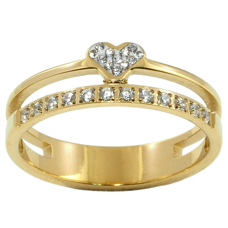 Кольцо Xuping TTM Stainless Steel Цвет 14К Дорожка циркония с сердечком фото №2 Кольцо Xuping TTM Stainless Steel Цвет 14К Дорожка циркония с сердечком фото №2