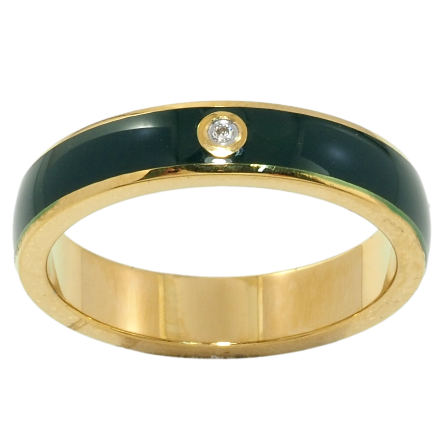 Каблучка Xuping TTM Stainless Steel Колір 14К Пофарбовані зеленою емаллю, ш. 4.5мм фото №1 Каблучка Xuping TTM Stainless Steel Колір 14К Пофарбовані зеленою емаллю, ш. 4.5мм фото №1