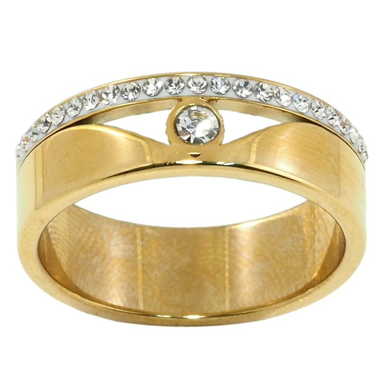 Каблучка Xuping TTM Stainless Steel Колір 14К Декоративний візерунок із цирконієм, ш. 7мм фото №1